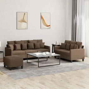 vidaXL 3 pcs conjunto de sofás com almofadões tecido castanho