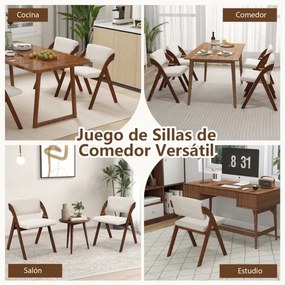 Conjunto de 2 cadeiras dobráveis para sala de jantar com pernas de madeira, assento e encosto acolchoados, modernas e portáteis Castanho