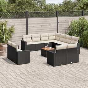 vidaXL 13 pcs conjunto de sofás de jardim com almofadões vime PE preto