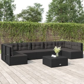 vidaXL 7 pcs conjunto lounge de jardim c/ almofadões vime PE preto