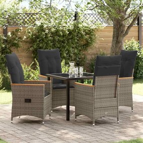 vidaXL Conjunto de Jantar de Jardim com 5 Peças e Almofadas Cinza em Polirattan.