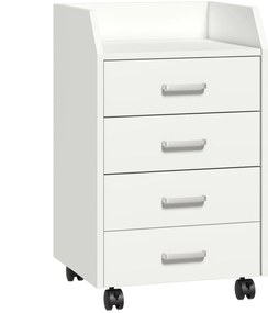 Vinsetto Bloco de Gavetas Móvel Auxiliar com 4 Gavetas Bancada Superior de Armazenamento 4 Rodas e 2 Freios 40x36x65cm Branco | Aosom Portugal