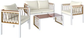 Outsunny Conjunto de Mobiliário de Jardim 4-teclas Polyrattan Lounge-Set com Sofá 2 Lugares 2 Poltronas Mesa de Vidro Capas Removíveis Almofadas Tapete Antiderrapante | Aosom Portugal