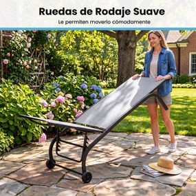 Conjunto de 2 Peças, Espreguiçadeira de Exterior e Mesa Auxiliar, 188-164 x 69 x 36-101 cm, Encosto Regulável em Seis Posições, Cinzento