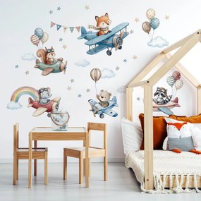 Autocolante de parede para colocar por cima da cama - Animais voadores e aviões