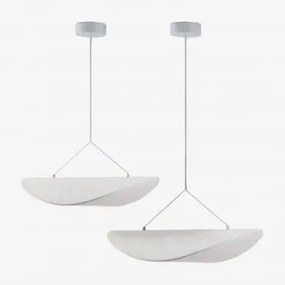 Conjunto De 2 Luminárias De Teto Led Em Tecido Zelvon Branco & ↔︎ 60 Cm - ↔︎ 80 Cm - Sklum