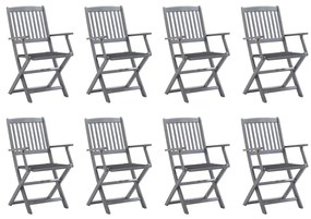 vidaXL Cadeiras de exterior dobráveis 8pcs c/ almofadões acácia maciça