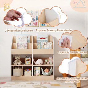 Estante infantil com 4 cubos verticais e 4 compartimentos 80 x 29,5 x 80 cm para expor livros e organizar brinquedos, Branco + Natural