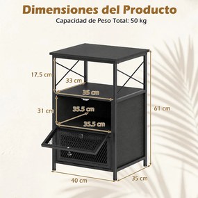 Conjunto de 2 Mesas de Cabeceira com Portas, 40 x 35 x 61 cm, Estrutura Metálica Robusta, Preto