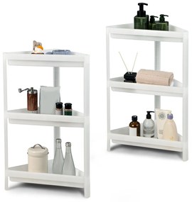 2 Prateleiras de canto removíveis para chuveiro de piso de 3 camadas para banheiro 33 x 33 x 70 cm branco