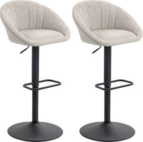 Conjunto de 2 bancos de bar, cadeiras de bar com altura ajustável, encosto e braços, apoio para os pés, bege