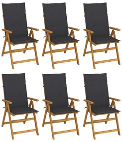 Cadeiras de jardim dobráveis c/ almofadões 6 pcs acácia maciça