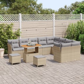 Conjunto de Sofás de Jardim de 12 Peças com Almofadas Bege de Rattan P