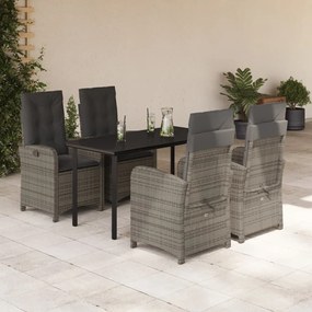 5 pcs conjunto de jantar p/ jardim c/ almofadões vime PE cinza