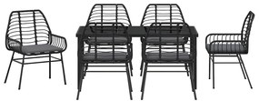 Conjunto de Jantar de Jardim com 7 Peças e Almofadas Preto em Poli Rat