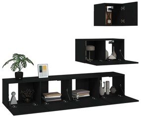 Conjunto móveis de TV 4 pcs madeira processada preto