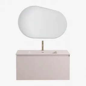 Conjunto De Móveis De Banheiro Em Madeira Macrae Com Pia Integrada Crema Linho & Oval Led E Anti-embaciamento 100x80 Cm Meunier & - Sklum
