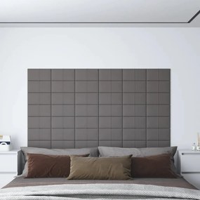 vidaXL Painel de parede 12 pcs 30x15 cm tecido 0,54 m² cinza-claro