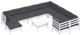 11 pcs conjunto lounge de jardim c/ almofadões pinho branco