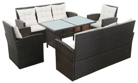 5 pcs conjunto lounge jardim c/ almofadões vime PE castanho