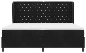 Cama preta com estrado e colchão 200x200 cm em veludo.