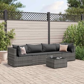vidaXL 5 pcs conjunto lounge de jardim c/ almofadões vime PE cinzento