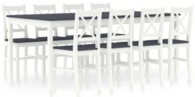 vidaXL 9 pcs conjunto de jantar em madeira de pinho branco e cinzento
