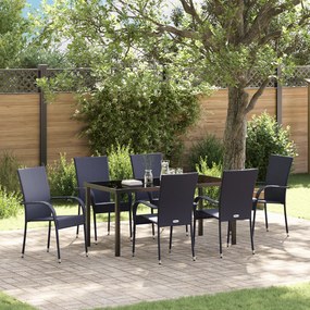 vidaXL Conjunto de Jantar de Jardim de 7 Peças – Vime Sintético Preto