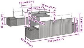 Conjunto de Jantar de Jardim com 8 Peças e Almofadas Bege em Rattan Po