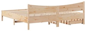 Estrutura de cama c/ gavetas 200x200 cm madeira de pinho maciça