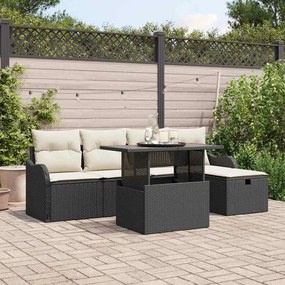 Conjunto de Sofá de Jardim com 6 Peças e Almofadas em Rattan Preto vidaXL