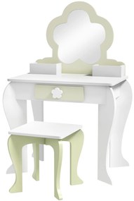 ZONEKIZ Toucador Infantil Branco Verde Pastel Espelho Banco Crianças 3-6 Anos Design Moderno 55x34x87,5 cm | Aosom Portugal