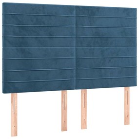 Cabeceira cama c/ luzes LED veludo 144x5x118/128cm azul-escuro