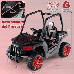 Carro de brincar a bateria de 24V com controlo remoto 3 velocidades 2 suspensões de mola Música de arranque lento Preto