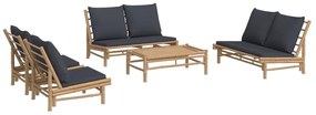 5 pcs conjunto lounge jardim bambu c/ almofadões cinza-escuro