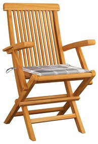 Cadeiras de jardim c/ almofadões xadrez cinzento 8 pcs teca