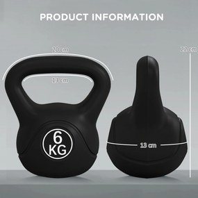 Peso Russo de 6 kg Kettlebell Fitness Preenchido de Areia com Punho Largo Antiderrapante 20x13x22 cm Preto