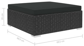 11 pcs conjunto lounge de jardim c/ almofadões vime PE preto