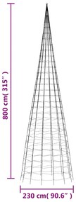 Árvore de Natal LED no mastro 3000 LEDs Azul 800 cm