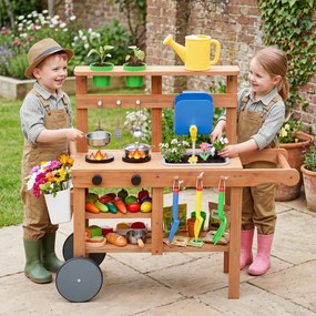 Cozinha de crianças Exterior Infantil, 91 x 32 x 81 cm, Design 2 em 1, Natural