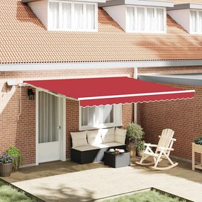 vidaXL Toldo Retrátil Manual Vermelho 400 × 300 cm Tecido e Aço