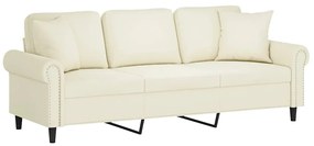 Sofá 3 lugares c/ almofadas decorativas 180 cm veludo creme