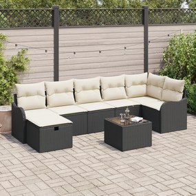 Conjunto de Sofá de Jardim de 8 Peças com Almofadas Preto Rattan Poli