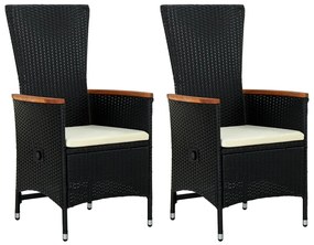 vidaXL Cadeiras de exterior c/ almofadões 2 pcs vime PE preto