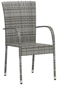 3 pcs conjunto de jantar para jardim vime PE cinzento