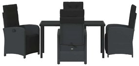 Conjunto de Jantar de Jardim 5 Peças com Almofadas Pretas de Rattan Si