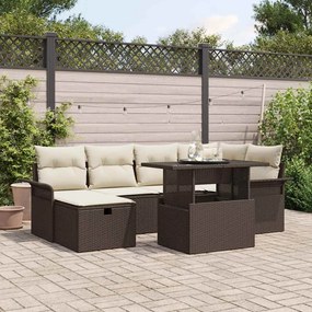 vidaXL Conjunto de Sofá de Jardim de 7 Peças com Almofadas Castanho Rattan Poliéster