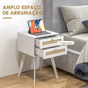 HOMCOM Mesa de Cabeceira Branca Estilo Boho com 2 Gavetas e Decoração