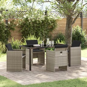 vidaXL Conjunto de Jantar de Jardim com 5 Peças e Almofadas em Rattan PE Cinza Claro