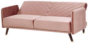 Sofá-cama de 3 lugares em veludo rosa SENJA Beliani